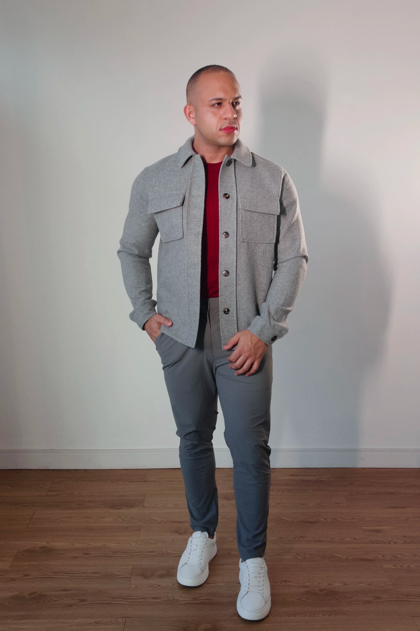 Jaqueta Overshirt Masculina Cinza Mescla Premium D’Grife