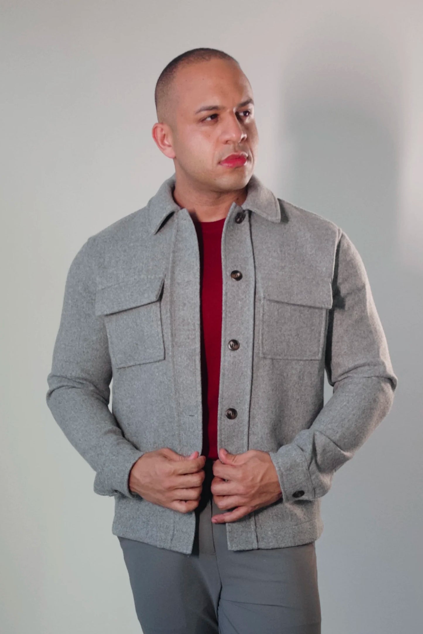 Jaqueta Overshirt Masculina Cinza Mescla Premium D’Grife