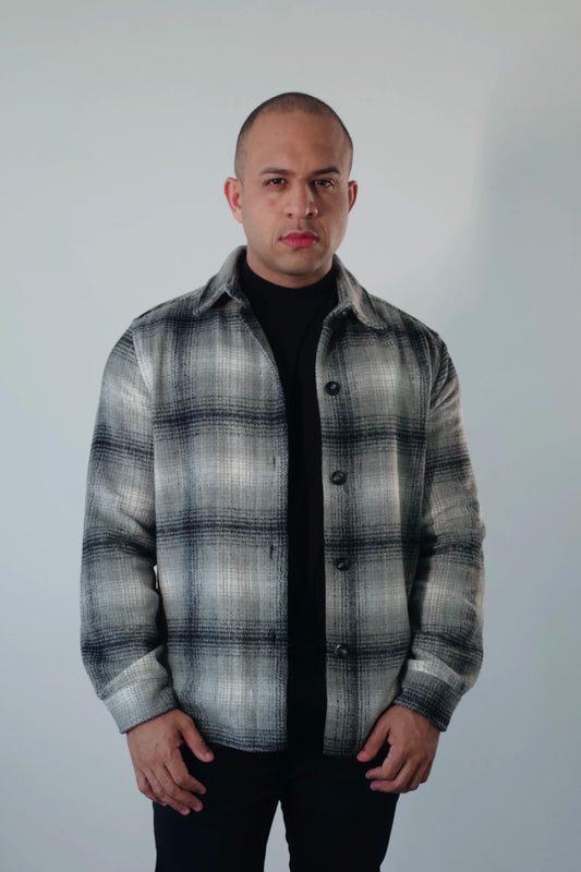 Jaqueta Overshirt Masculina Xadrez Cinza Premium D’Grife