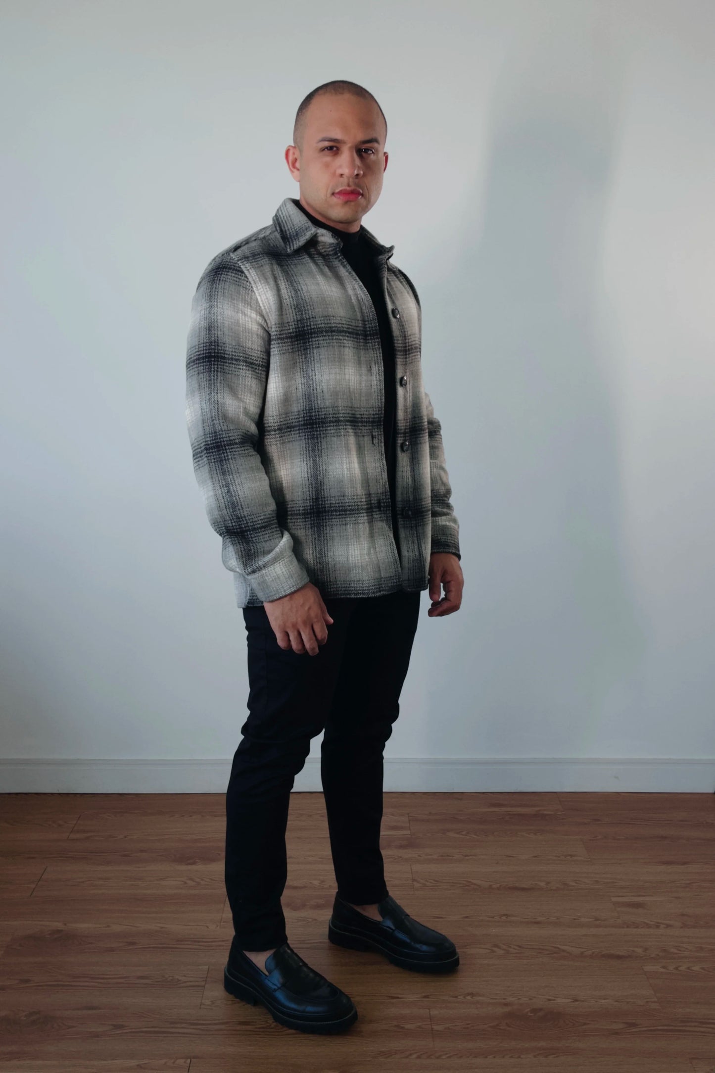 Jaqueta Overshirt Masculina Xadrez Cinza Premium D’Grife