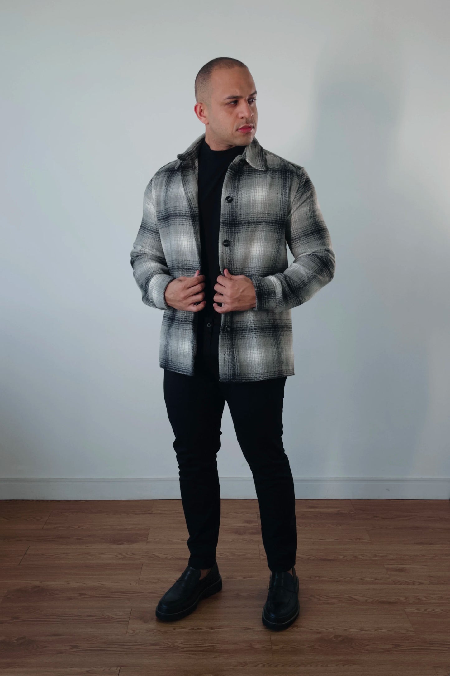 Jaqueta Overshirt Masculina Xadrez Cinza Premium D’Grife