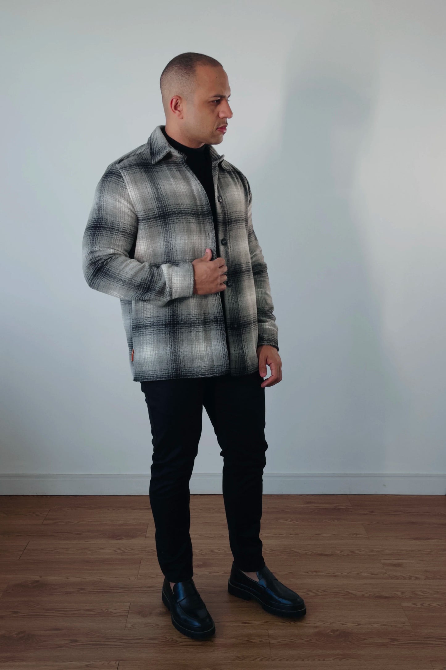Jaqueta Overshirt Masculina Xadrez Cinza Premium D’Grife