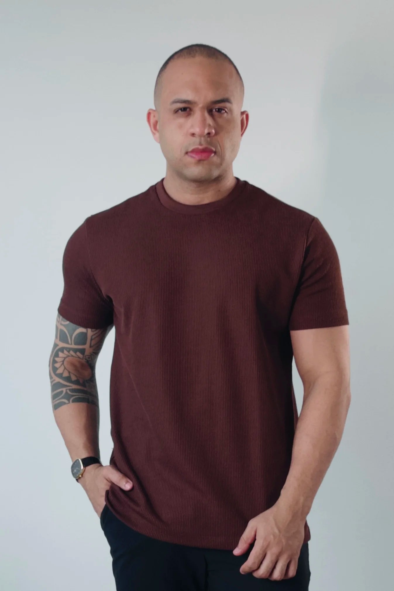 Camiseta Masculina Premium Tricot Canelado Marrom D’Grife