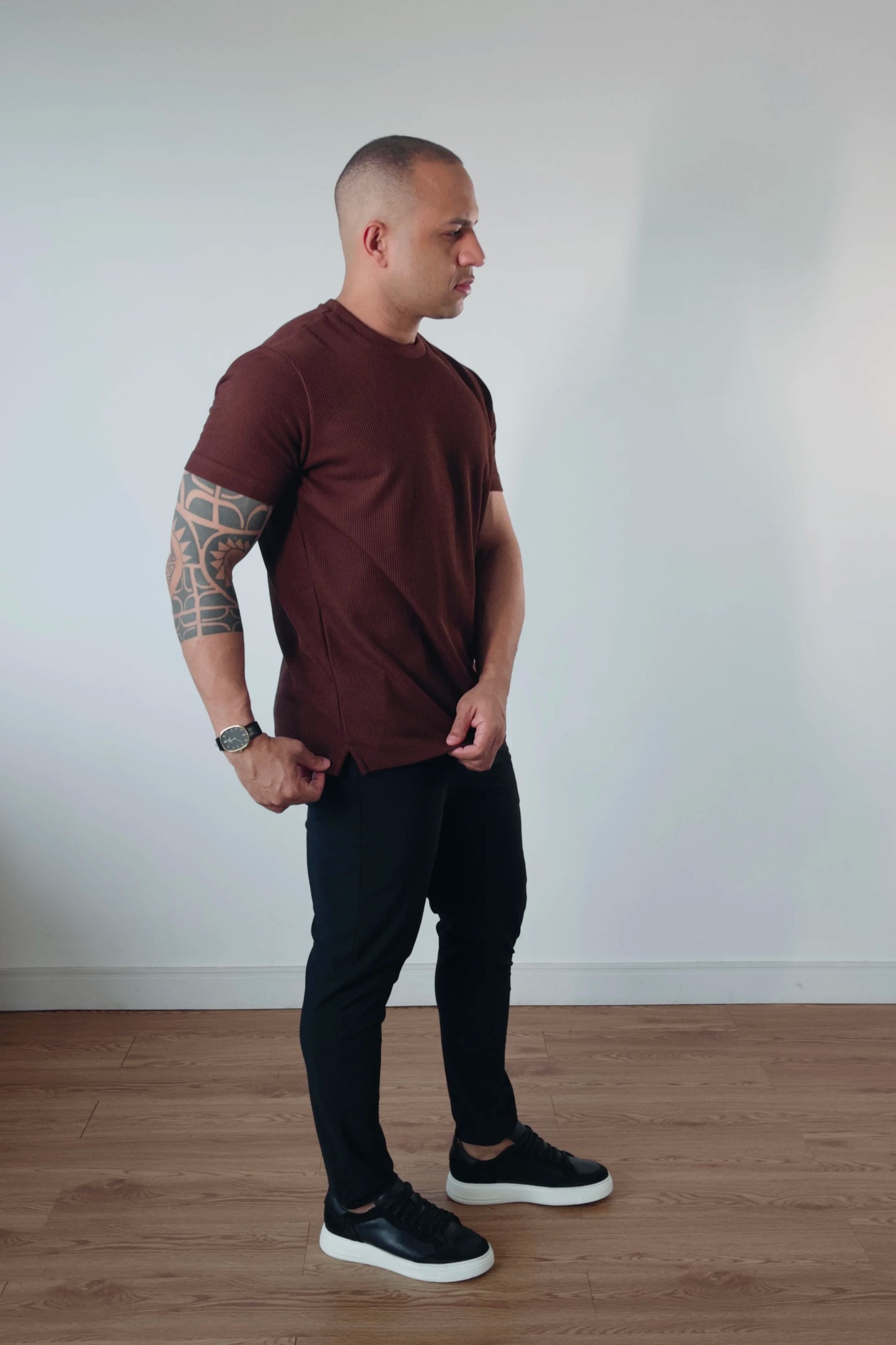 Camiseta Masculina Premium Tricot Canelado Marrom D’Grife