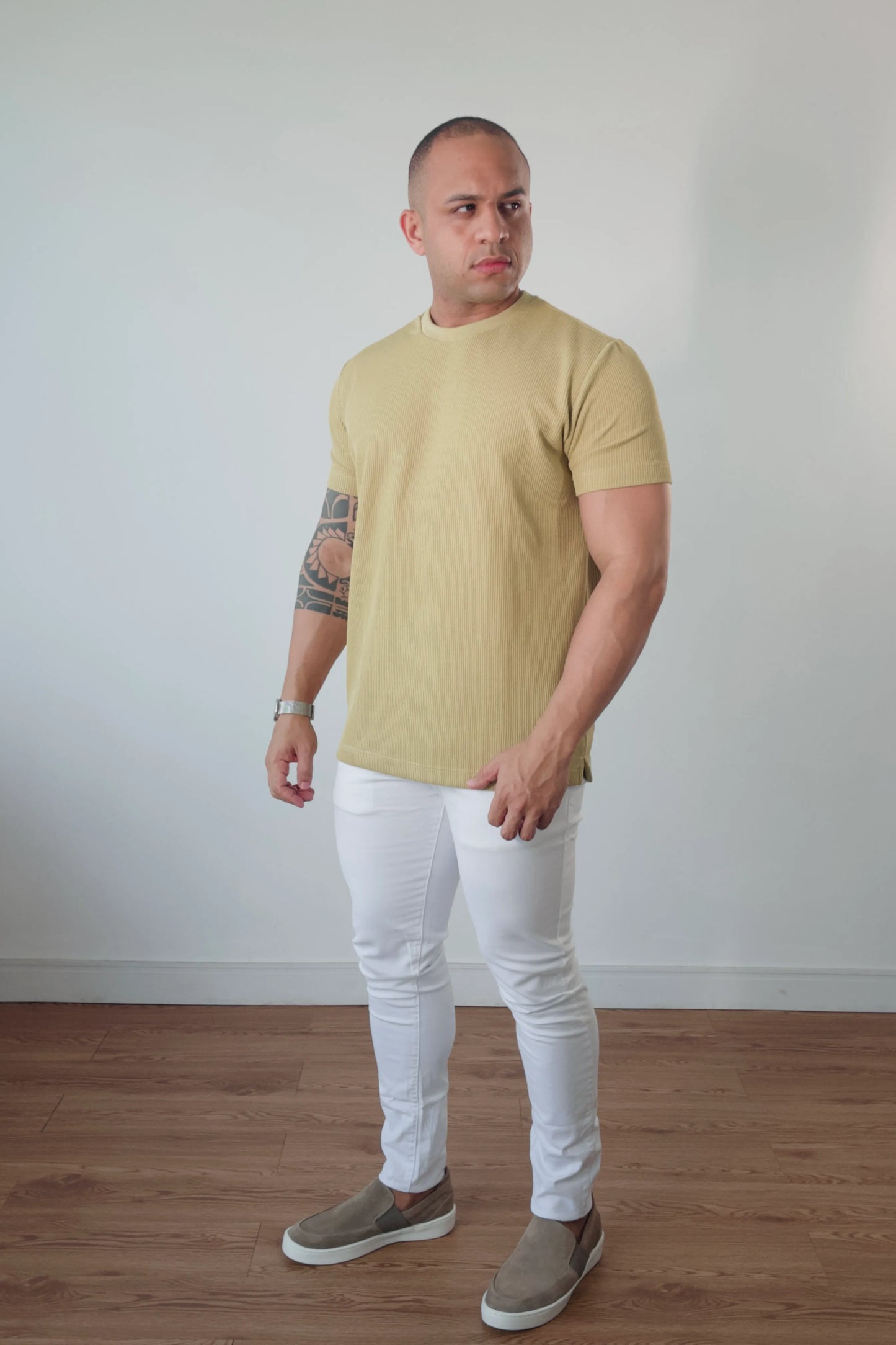 Camiseta Masculina Premium Tricot Canelado Ocre D’Grife