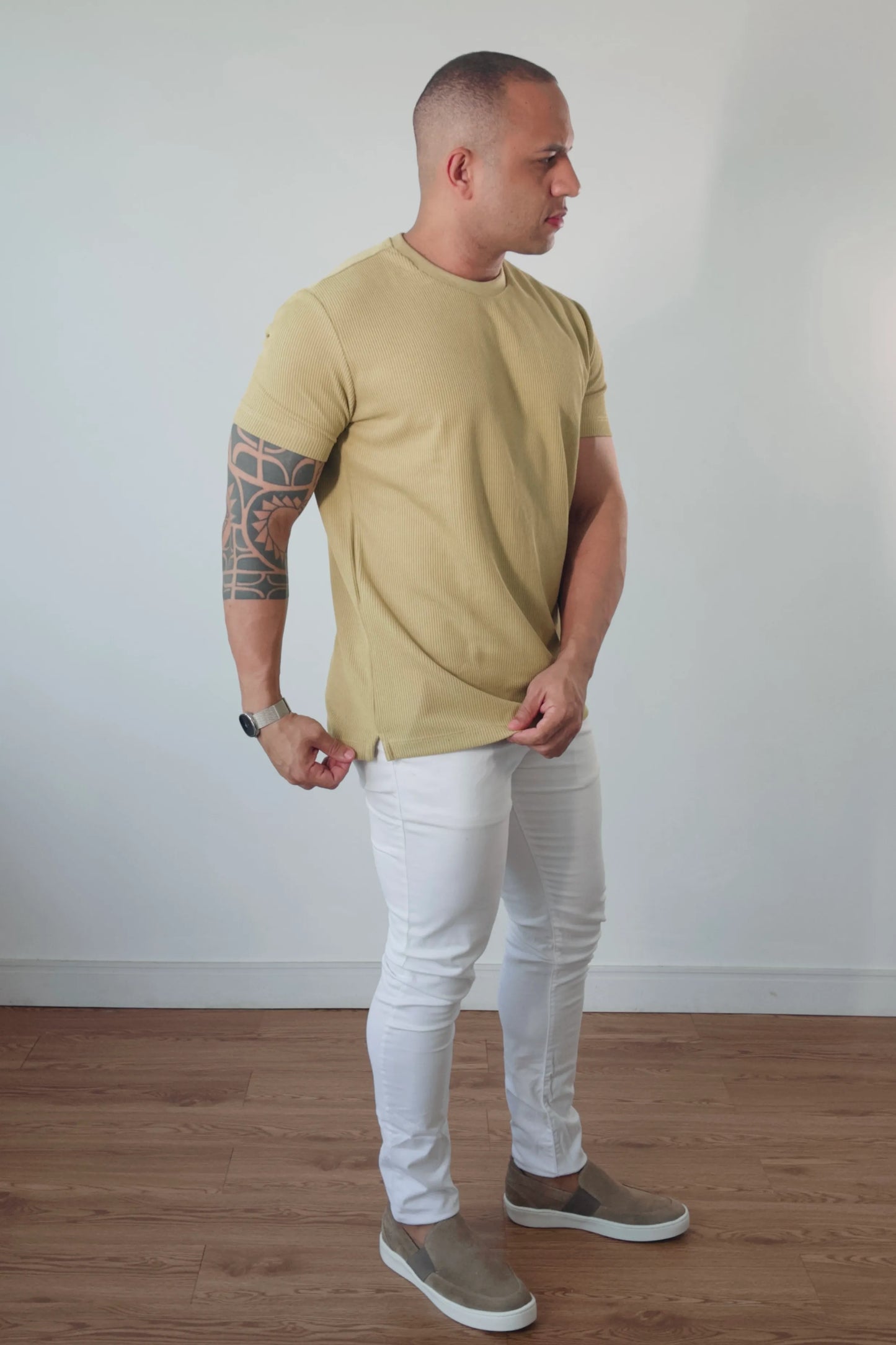 Camiseta Masculina Premium Tricot Canelado Ocre D’Grife
