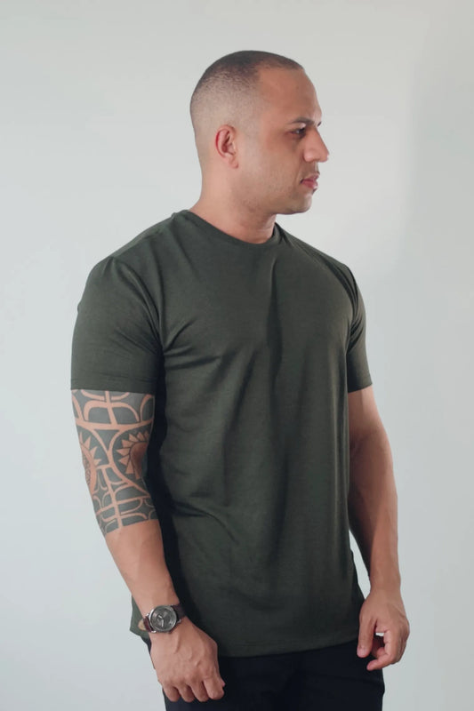 Camiseta Premium Masculina Soft Melange Verde Militar