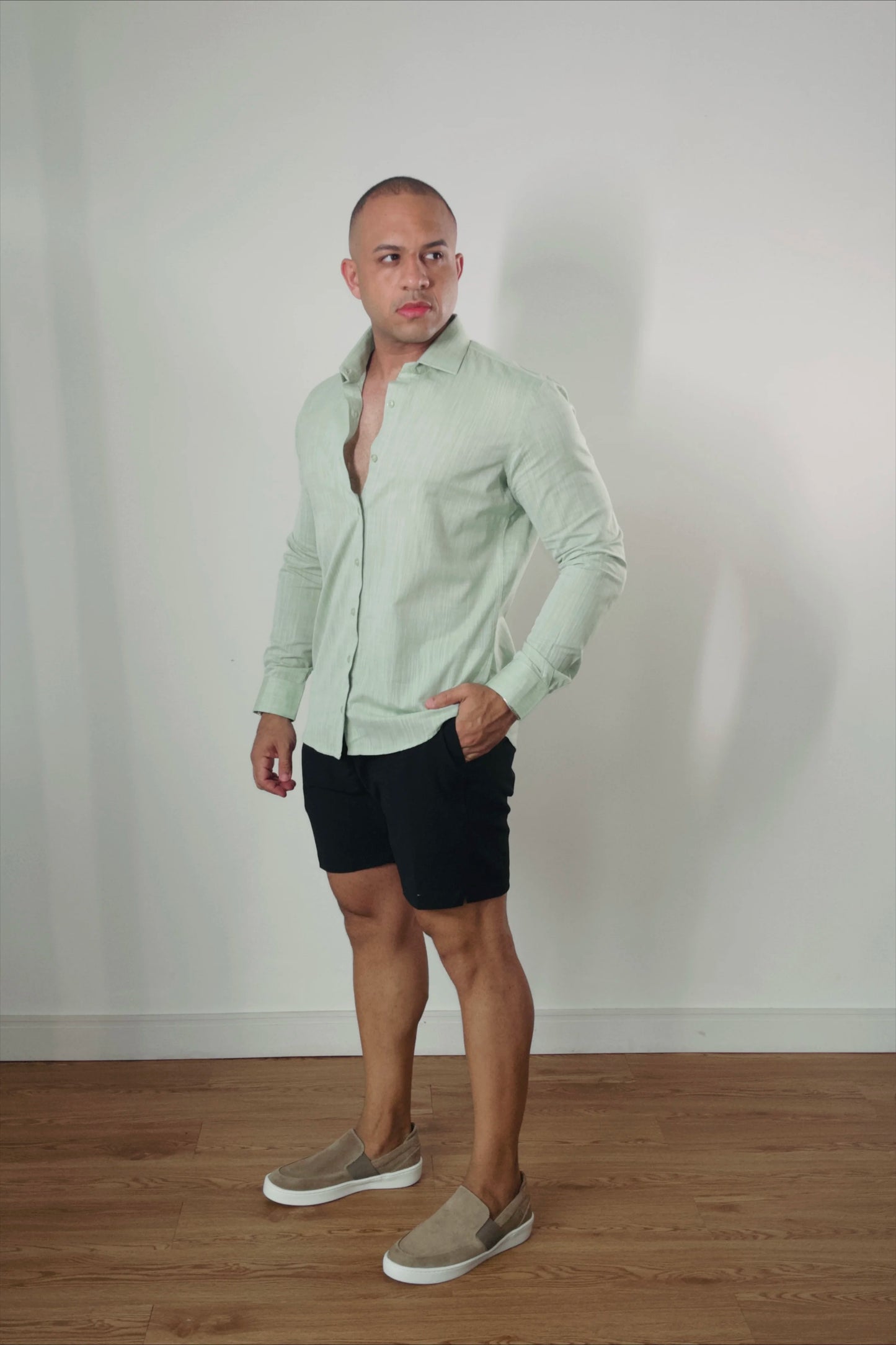 Camisa de Linho Manga Longa Essenza Santorini Verde Claro Slim Fit