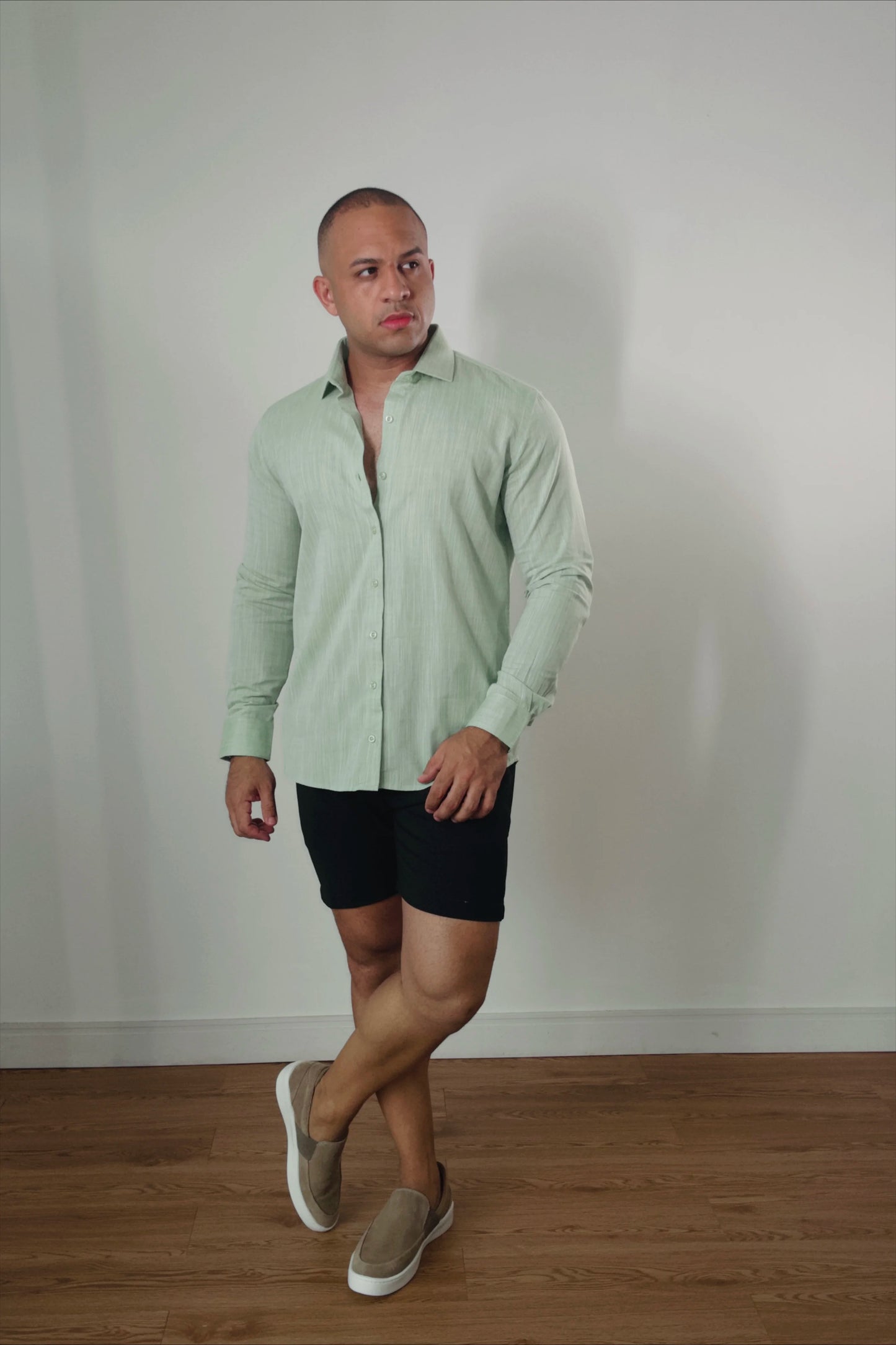 Camisa de Linho Manga Longa Essenza Santorini Verde Claro Slim Fit