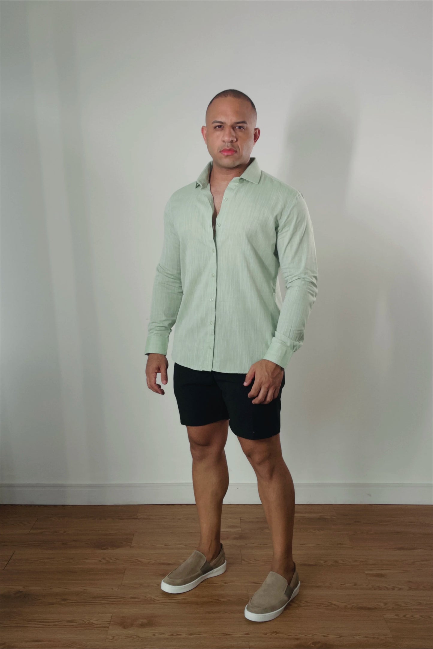 Camisa de Linho Manga Longa Essenza Santorini Verde Claro Slim Fit