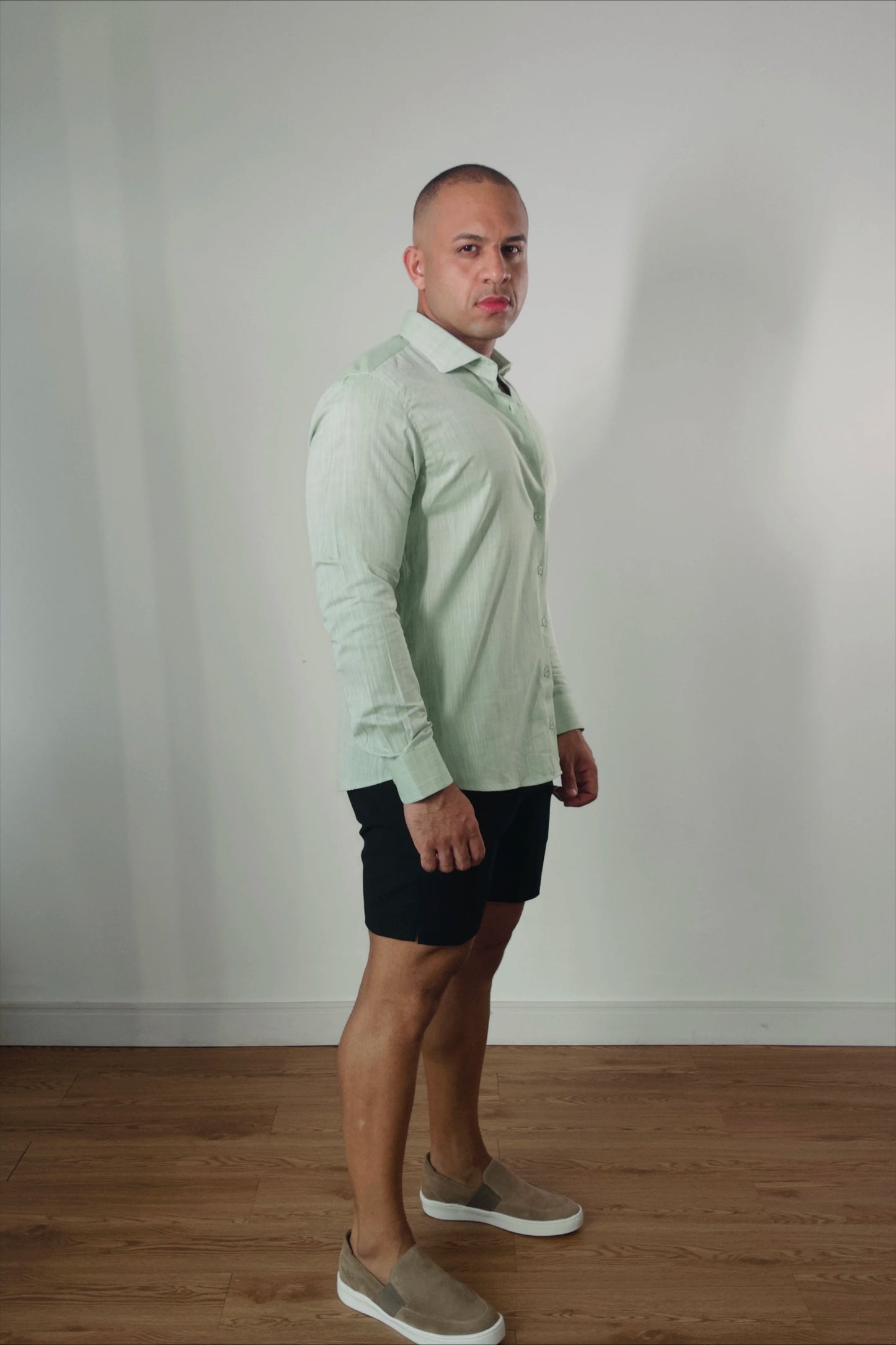 Camisa de Linho Manga Longa Essenza Santorini Verde Claro Slim Fit