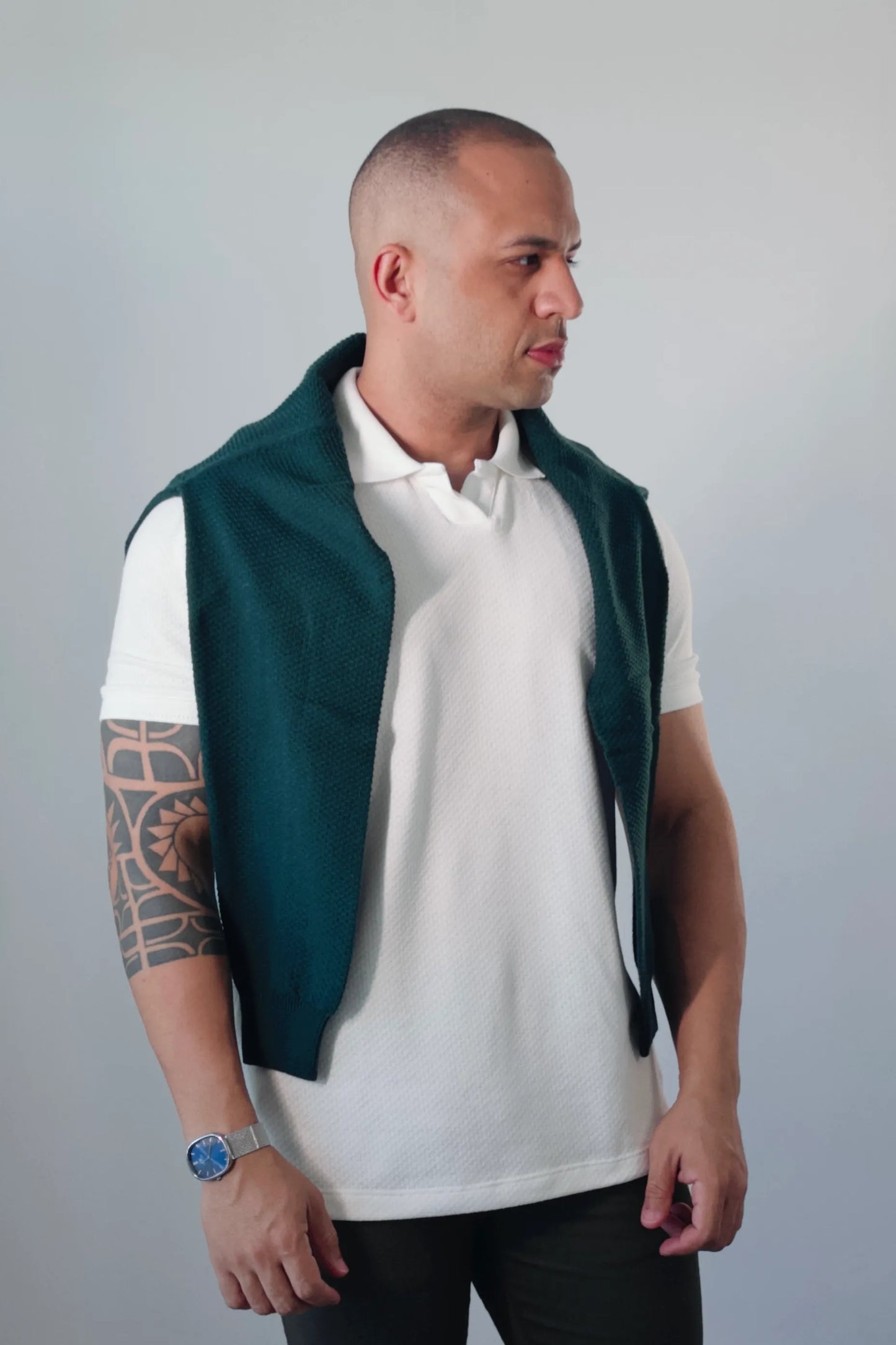 Polo Italiana Tricot Vintage Premium Branca Masculina D’Grife
